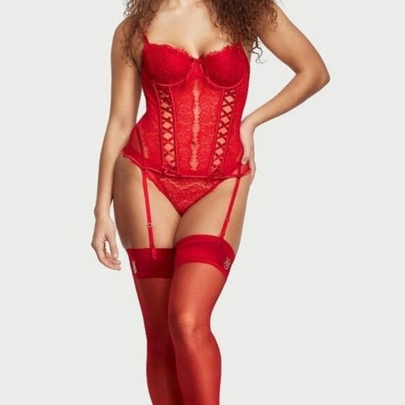 🆕️ Victoria's Secret VERY SEXY Wicked Unlined Lace-up Corset Red Lipstic - Picture 5 of 6